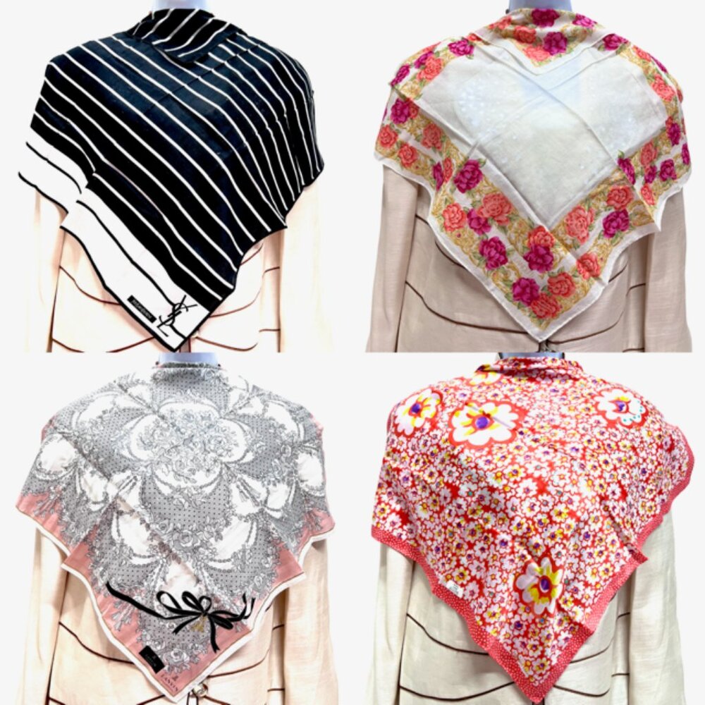 BUNDLE 4: YSL-LANVIN C.-TSUMORI-LANCETTI Scarf/Lg Handker Cot/Silk 24" - 21"(92)